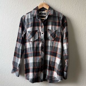 100% Cotton Pladra Flannel Plaid Button-Down Shirt - Black, White, and Orange